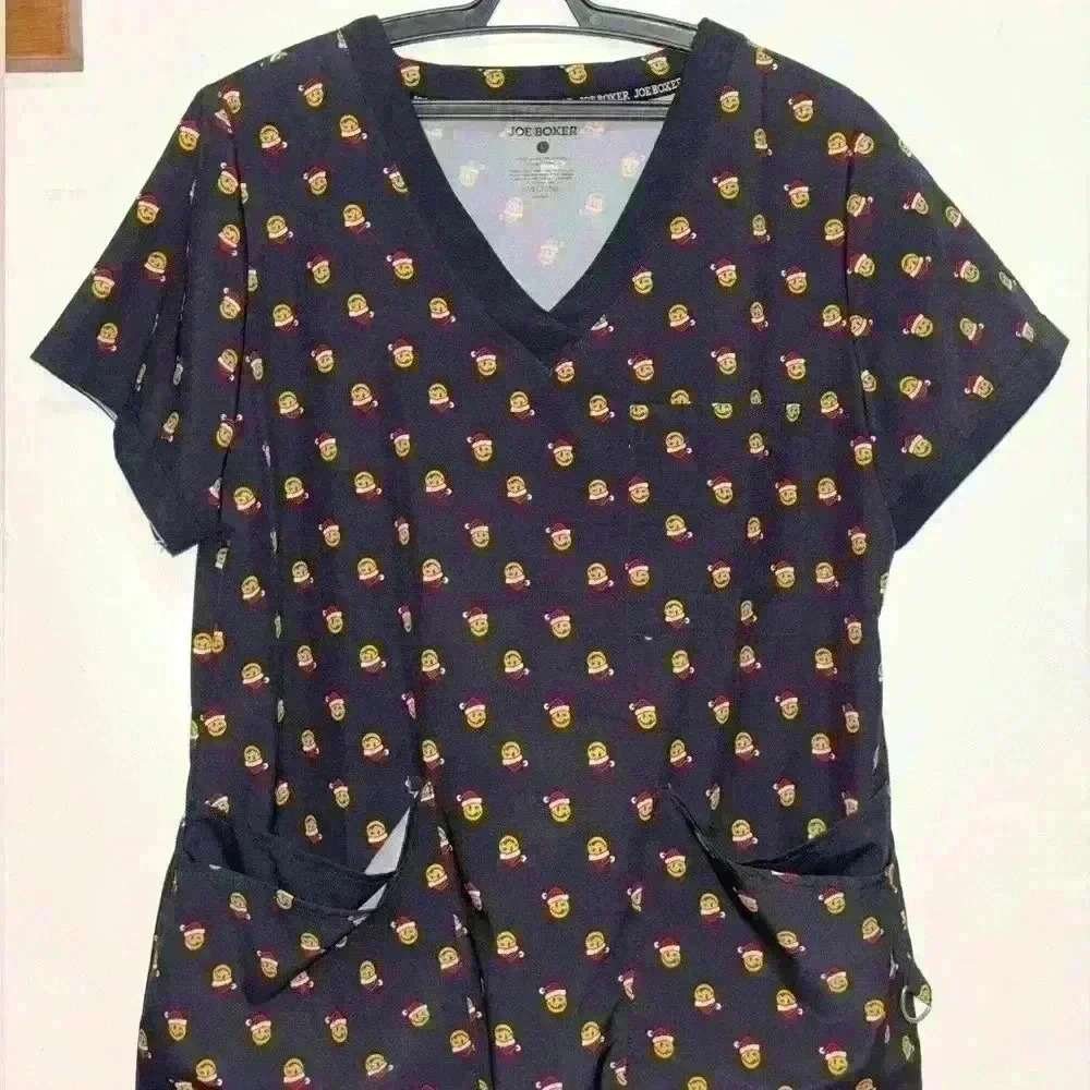Short Sleeves Scrub with Christmas Print
